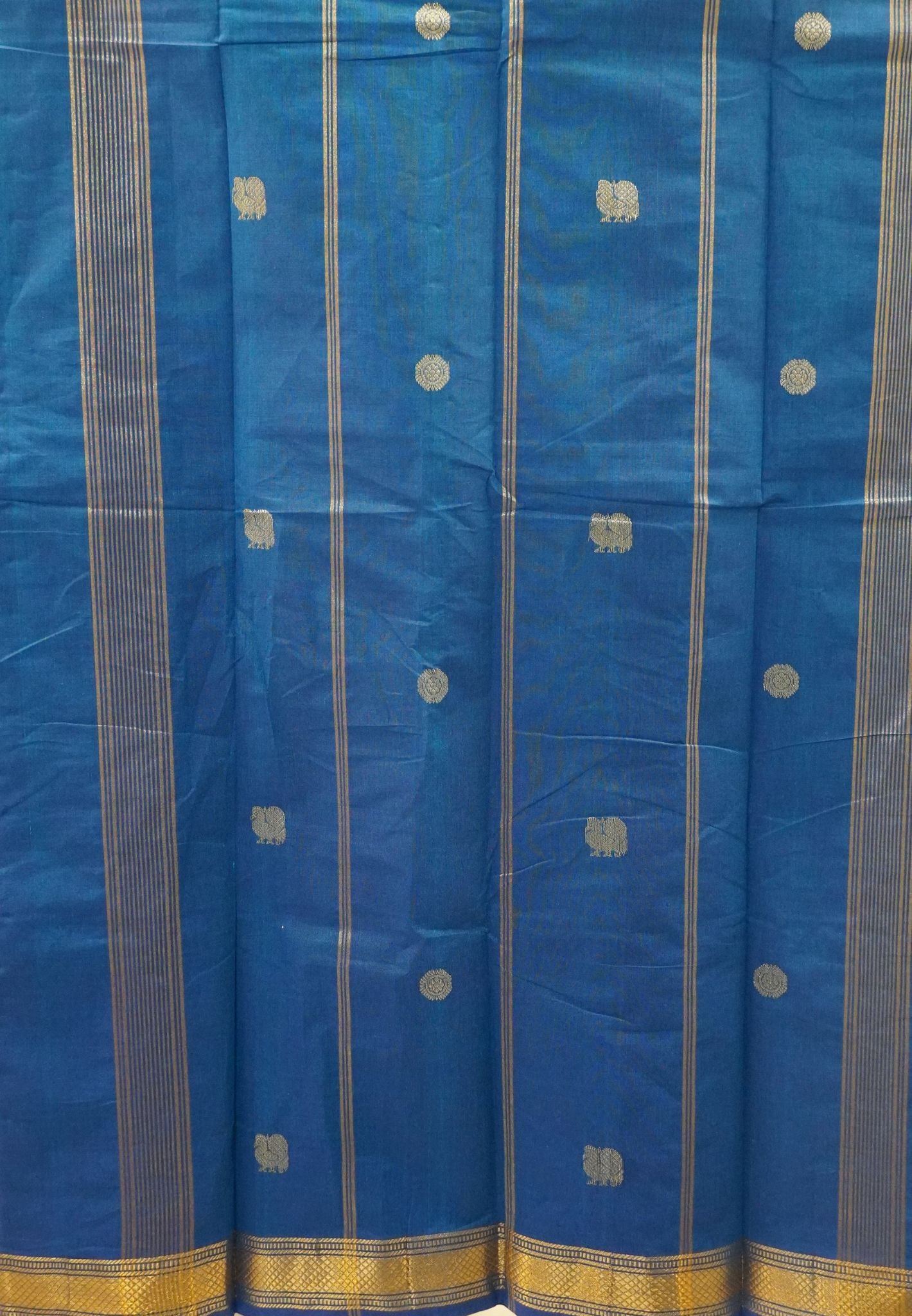 Chettinad Cotton Saree-Electric Blue With Diamond Jaal Zari Border