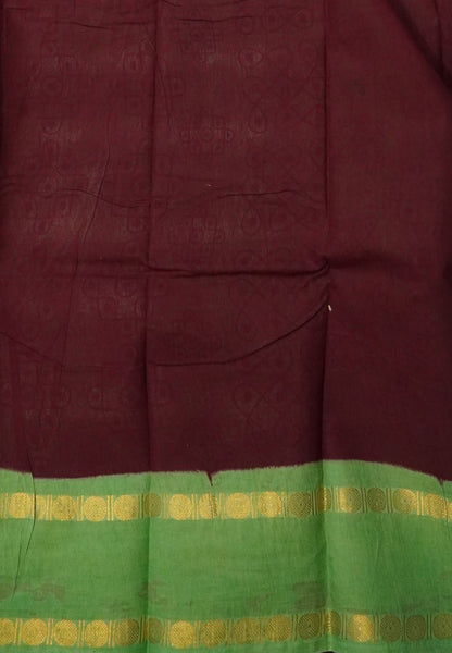 Sungudi Cotton Saree-Brown with Contrast Retapet Border in Kolam Pattern