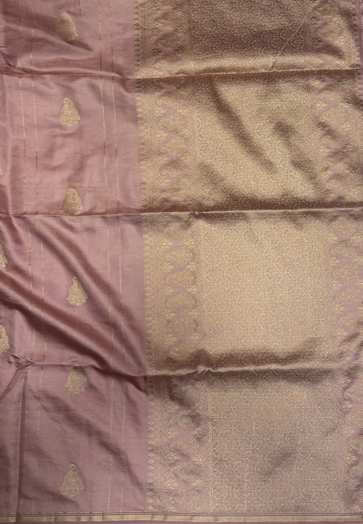 Gaji Silk Saree-Mauve in Paisley Jhumka Zari Border