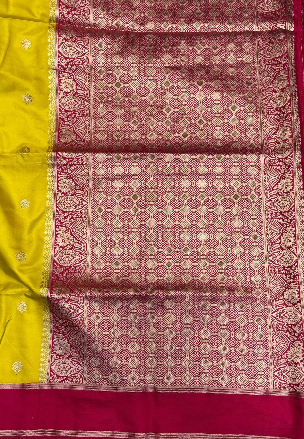 Gaji Silk Saree-Yellow in Butta Retpet Zari with Contrast Border