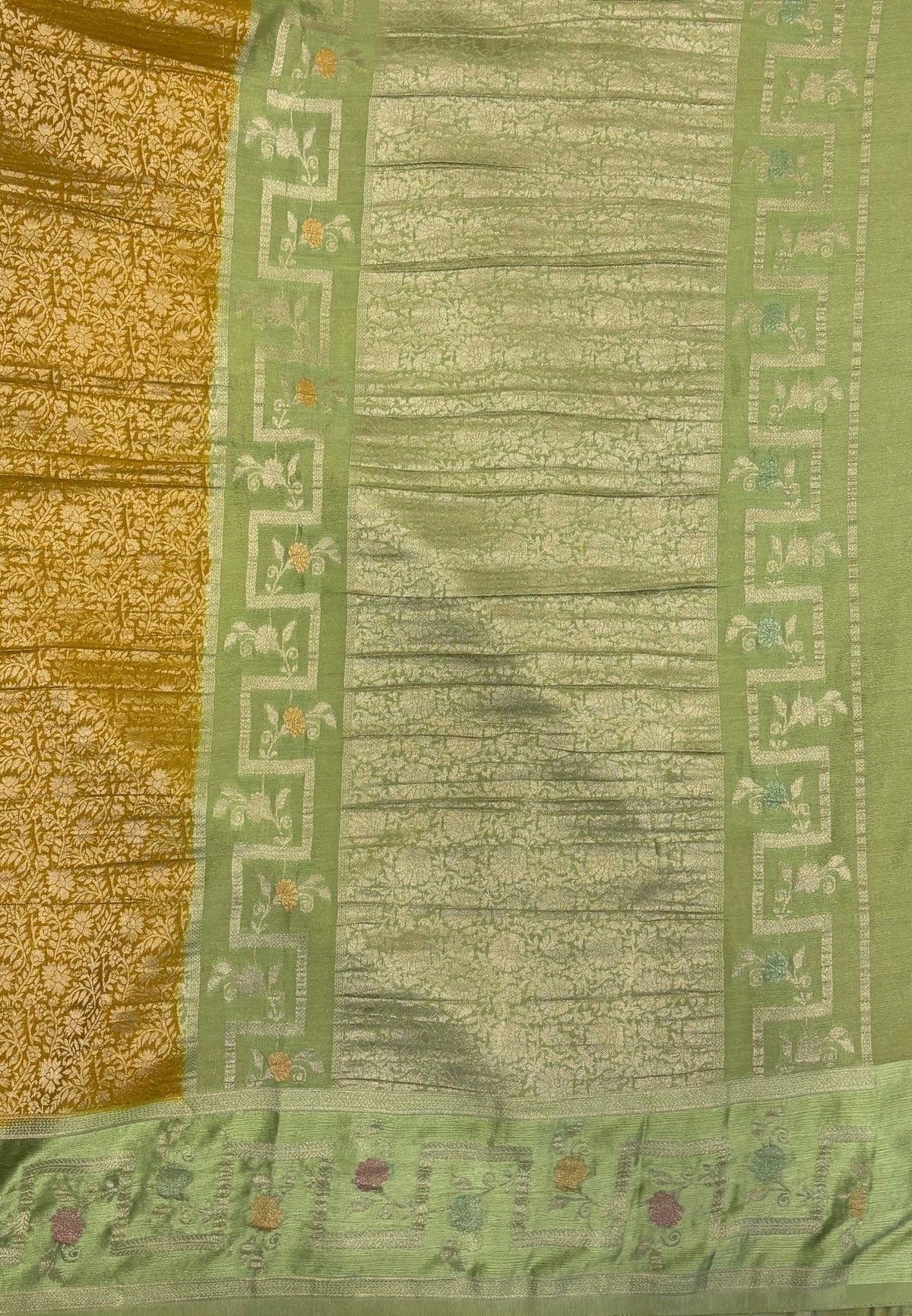 Banarasi Brocade Silk Saree-Mustard with Contrast Border