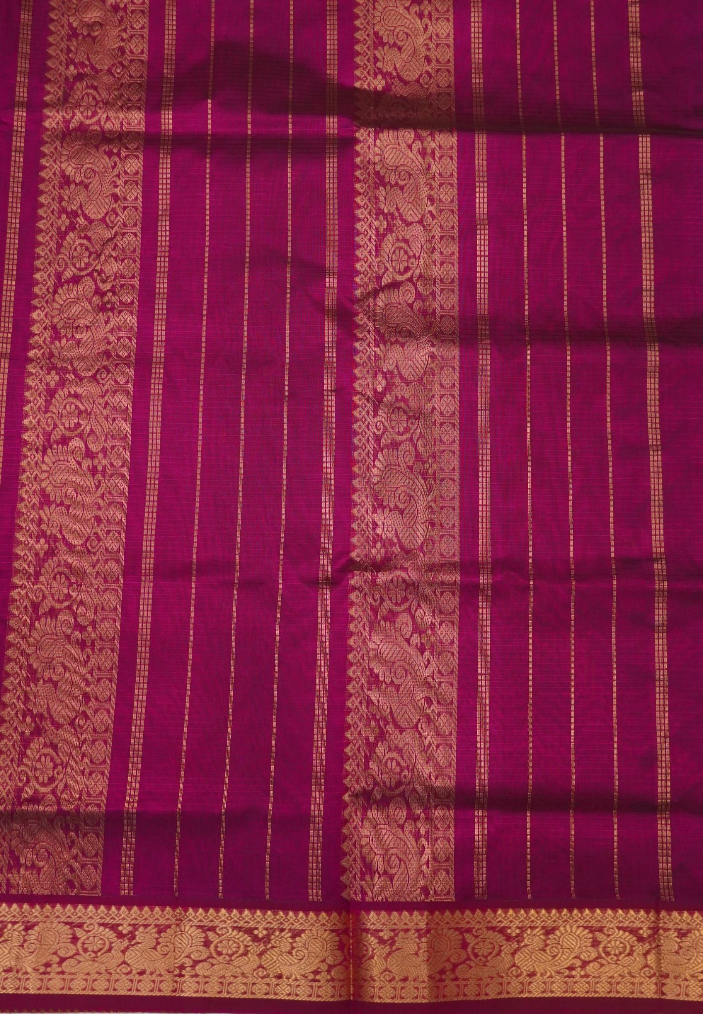 Pure Silk Cotton Saree-Mustard Stripes with Zari Woven Border