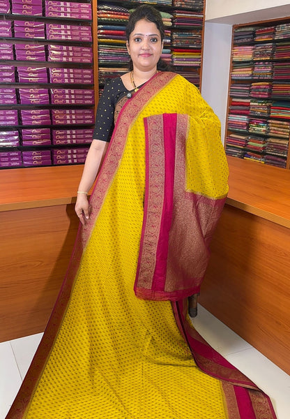 Banarasi Georgette Saree-Yellow with Contrast Retapet Border