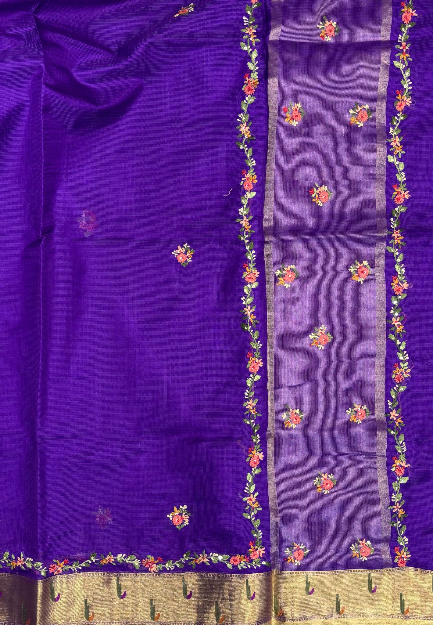 Kota Saree-Violet In Floral Zari Vine Border