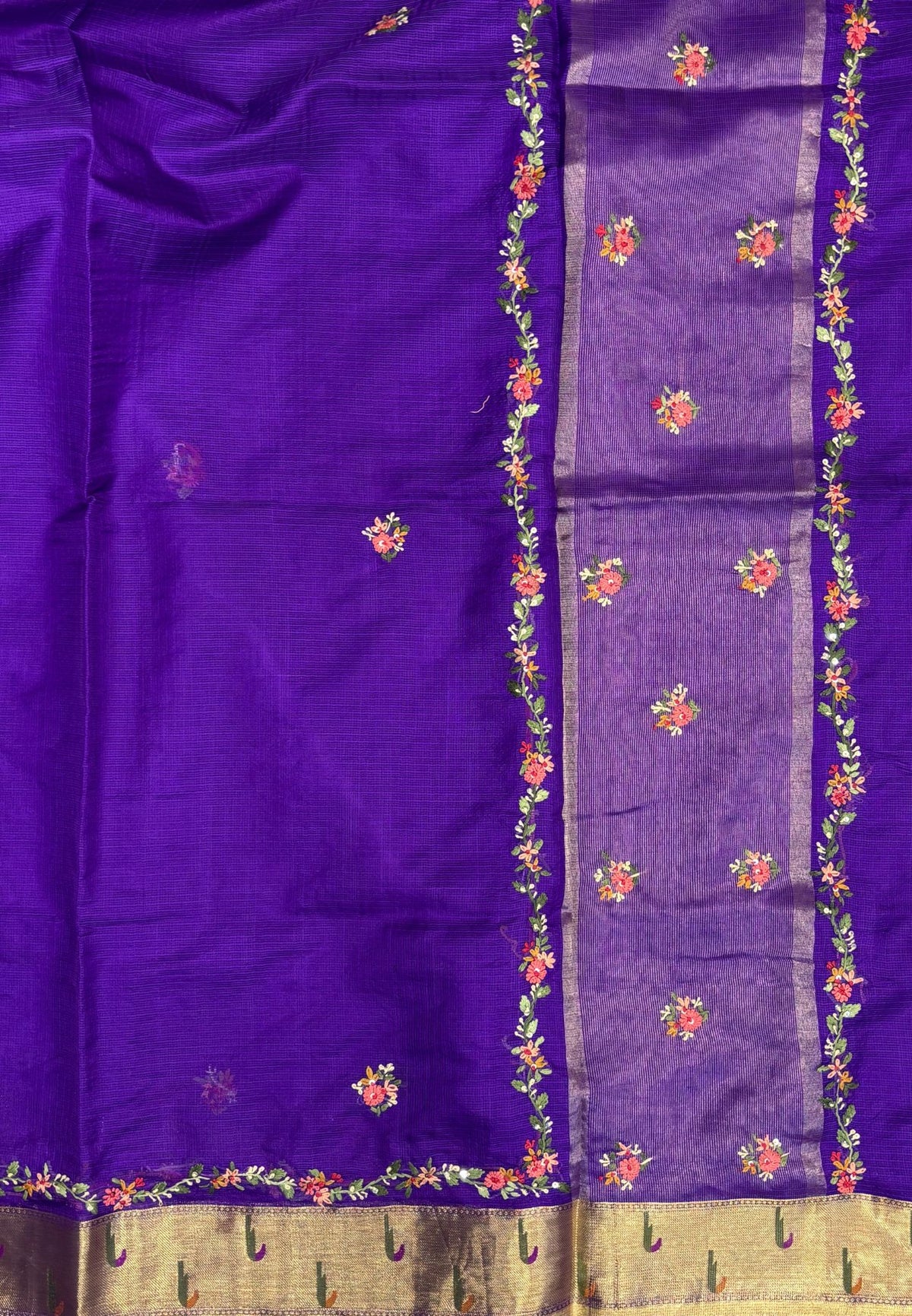 Kota Saree-Violet In Floral Zari Vine Border