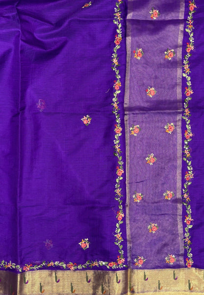 Kota Saree-Violet In Floral Zari Vine Border