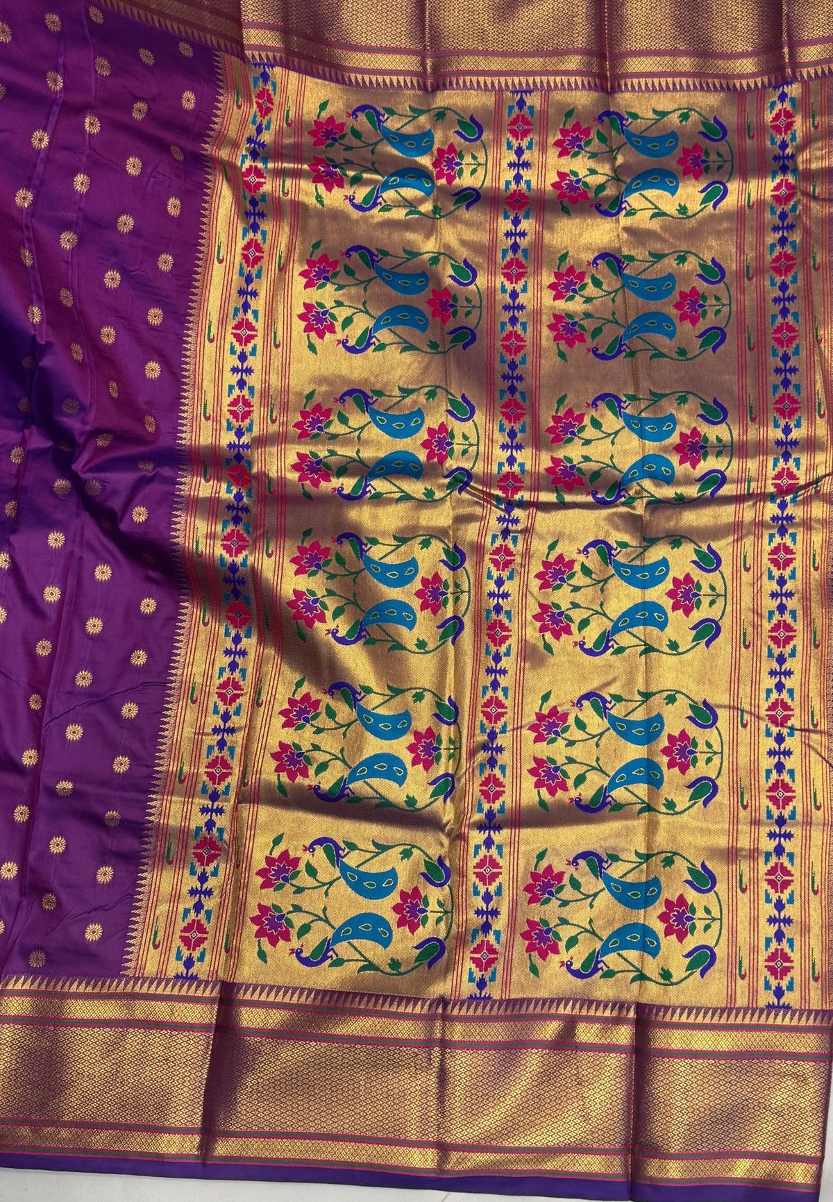 Traditional Peacock Floral Brocade Border - Purple