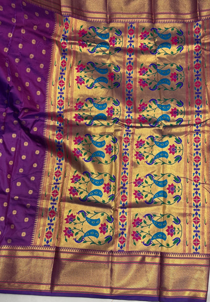 Traditional Peacock Floral Brocade Border - Purple