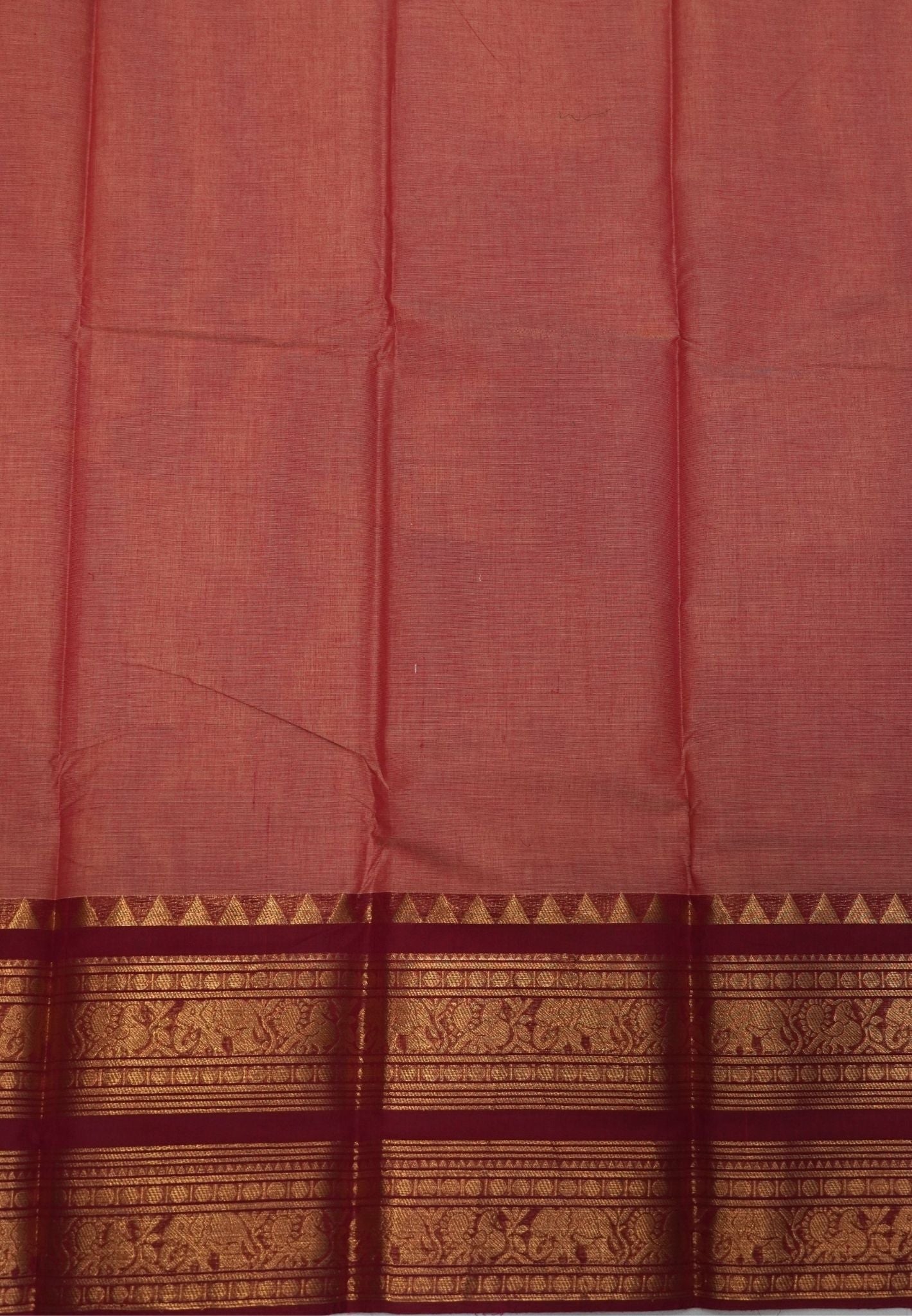 Chettinadu Cotton Saree-Pinkish Orange with Double Border