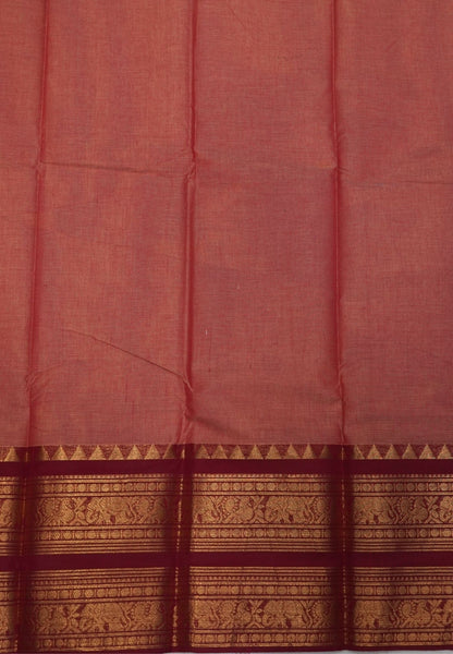 Chettinadu Cotton Saree-Pinkish Orange with Double Border