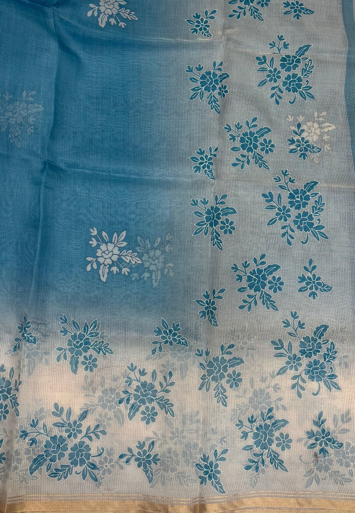 Organza Saree-Blue with Floral Aplique Work