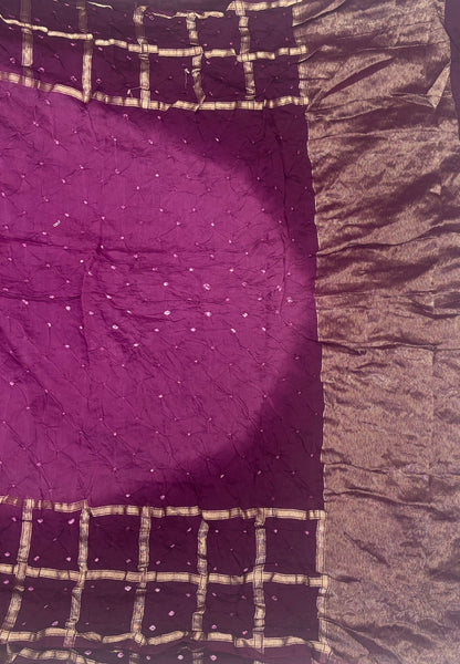 Banarasi Bandeji Saree-Wine in Zari Checks Border