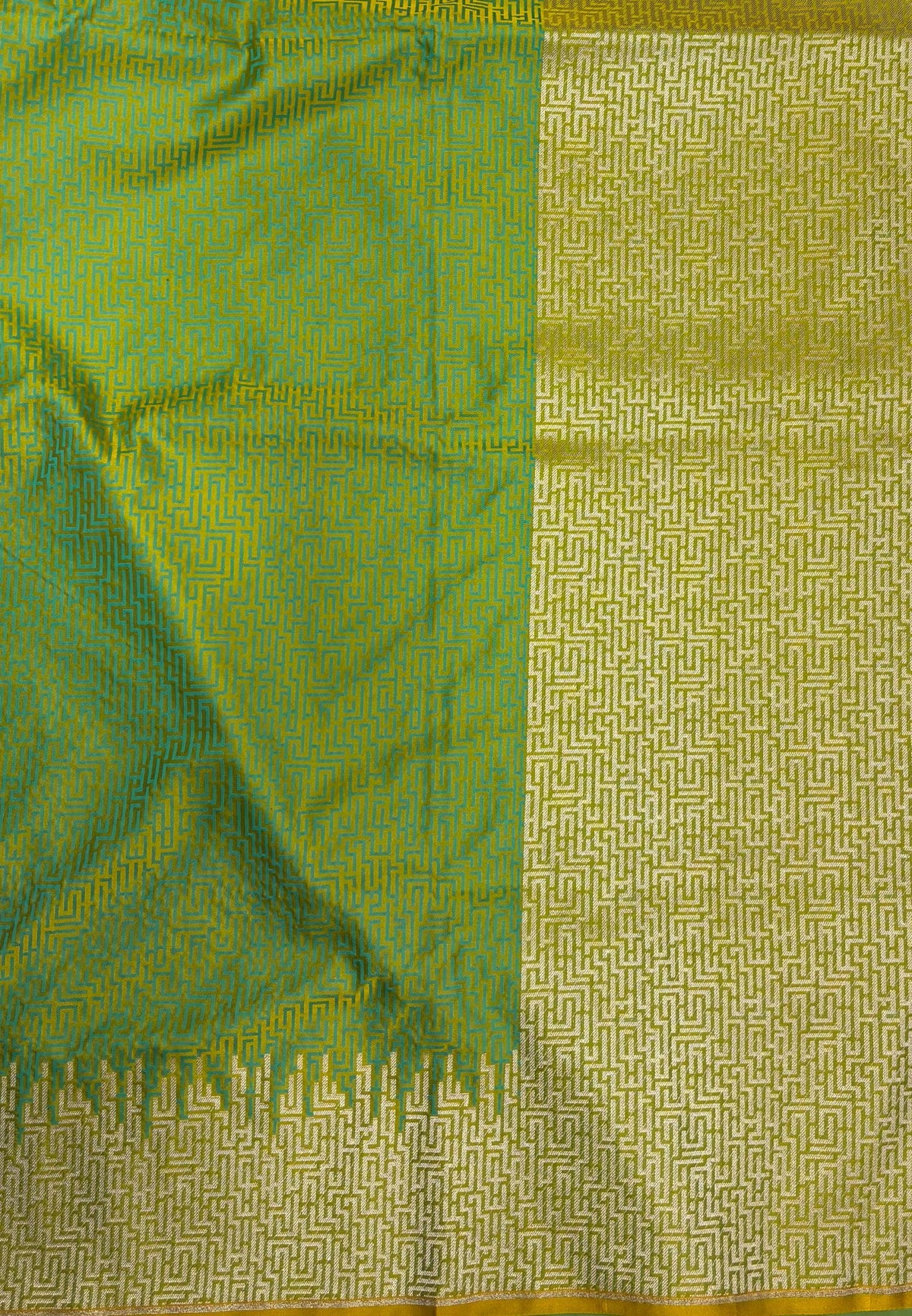 Crepe Silk Saree-Green In Geometric Maze Zari Border