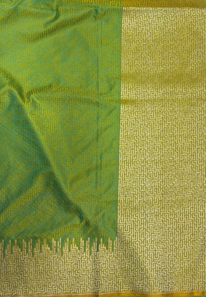 Crepe Silk Saree-Green In Geometric Maze Zari Border