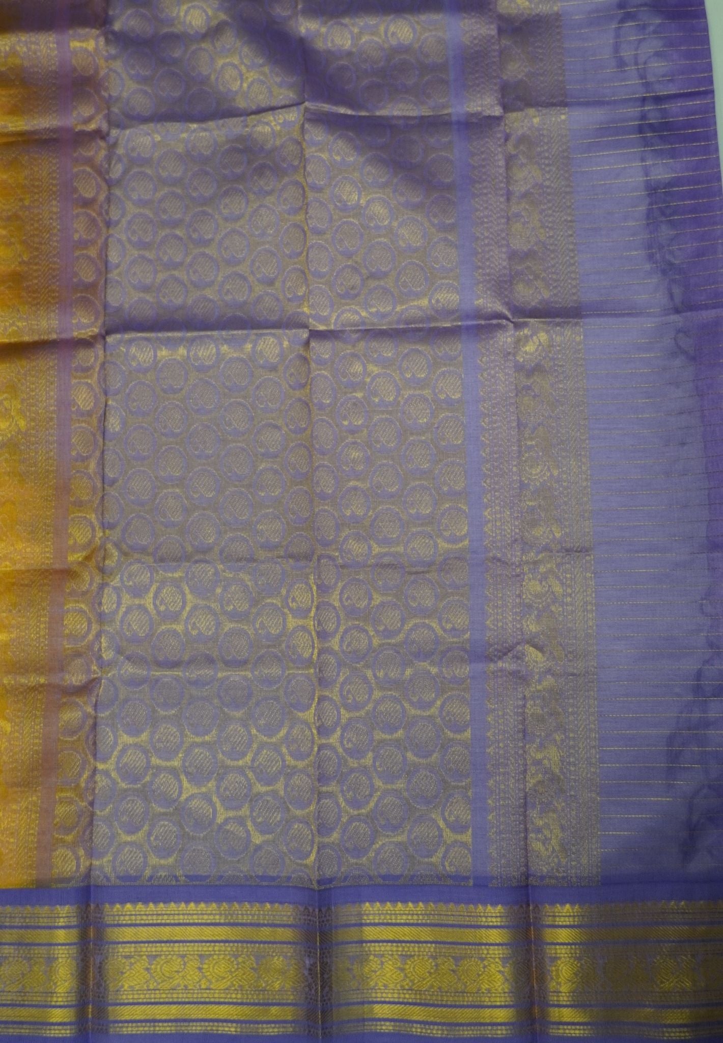 Pure Silk Cotton Saree-Yellow in Golden Zari Checks with Contrast Border