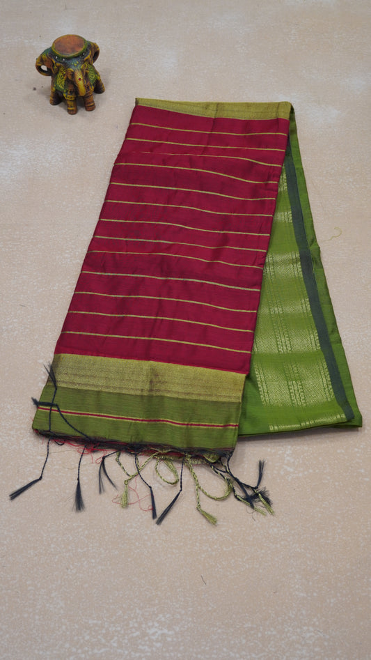 Maheswari Cotton Saree Plain-Green