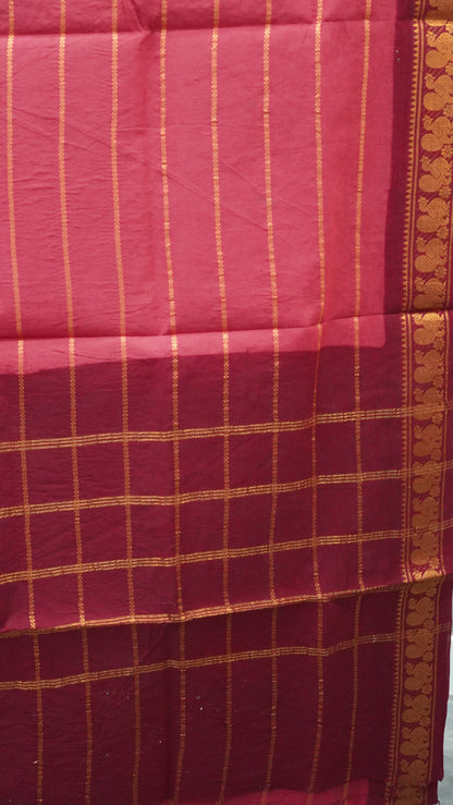 Sungudi Cotton Saree Checks Veldhari-Maroon