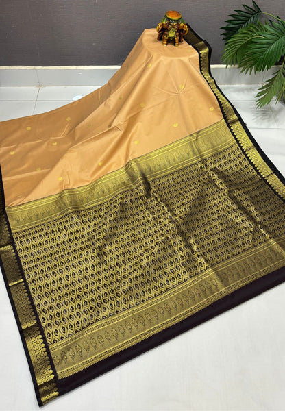 Budget Kanchipuram Saree-Sandal with Contrast Border