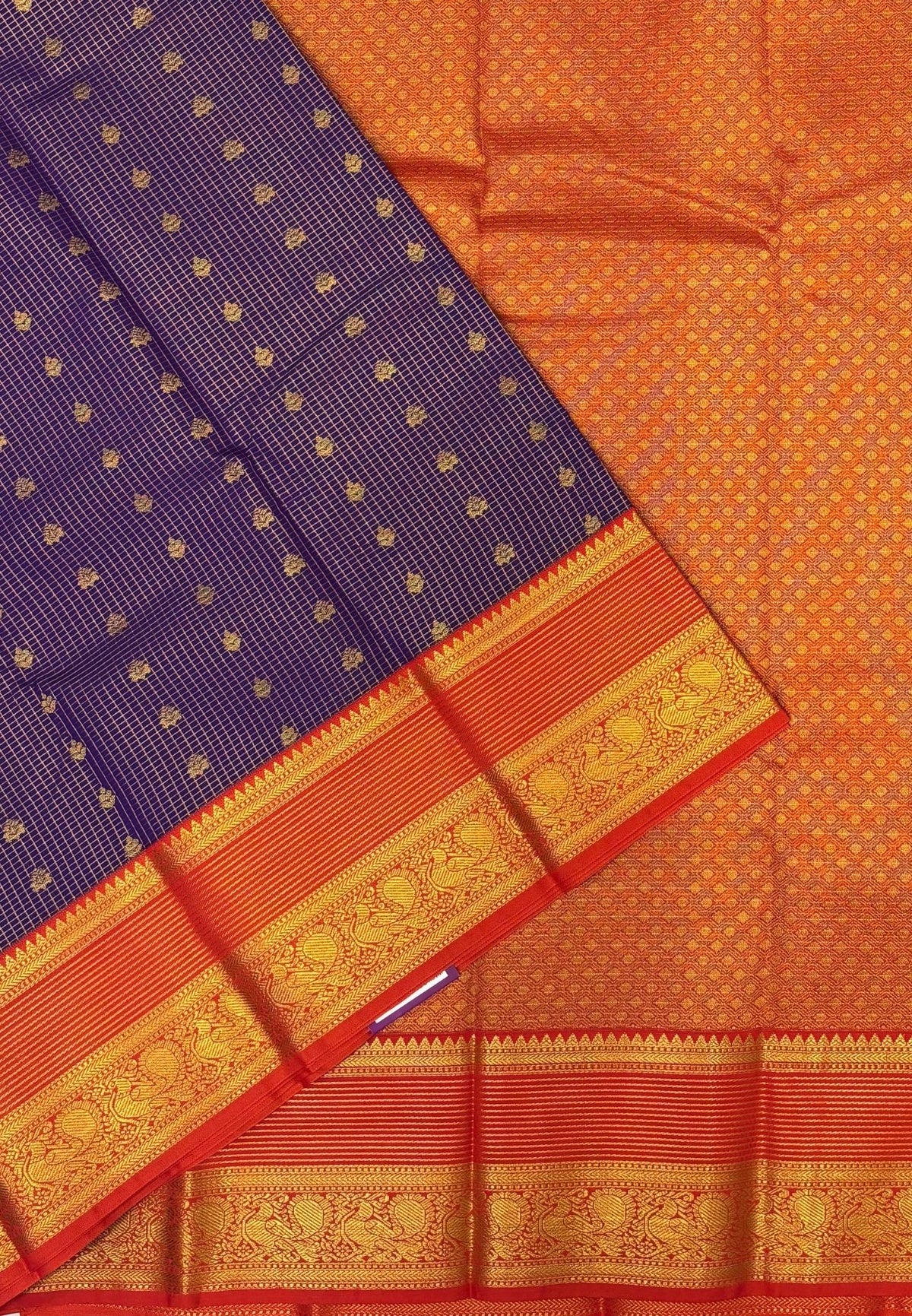 Budget Kanchipuram Saree-Purple In Floral Zari Panel Border