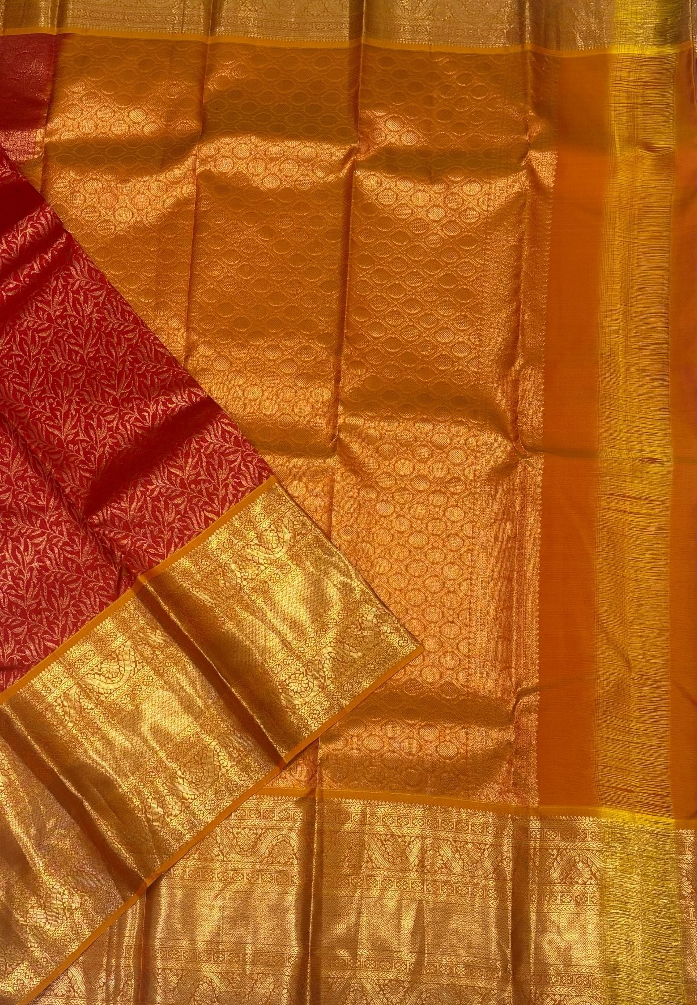 Pure Kanchipuram Silk Saree-Traditional Red with Contrast Border