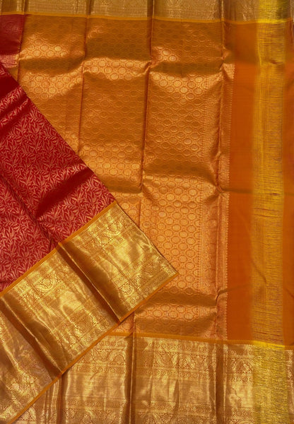 Pure Kanchipuram Silk Saree-Traditional Red with Contrast Border