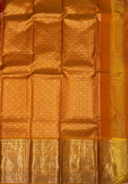 Pure Kanchipuram Silk Saree-Traditional Red with Contrast Border