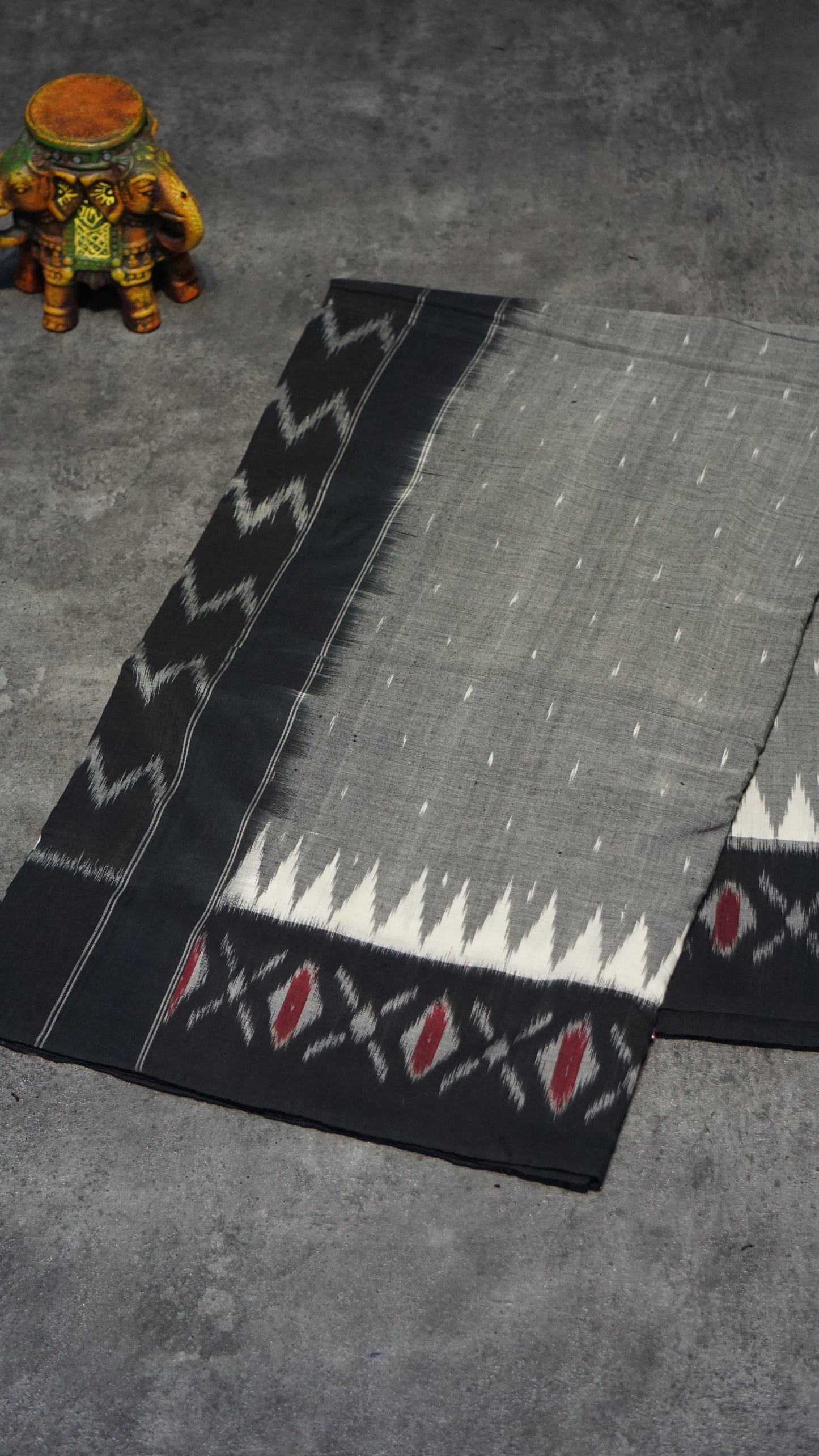 Pochampally Cotton double Ikkat Saree Grey -