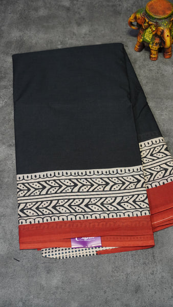 Mul Mul Cotton Saree Black