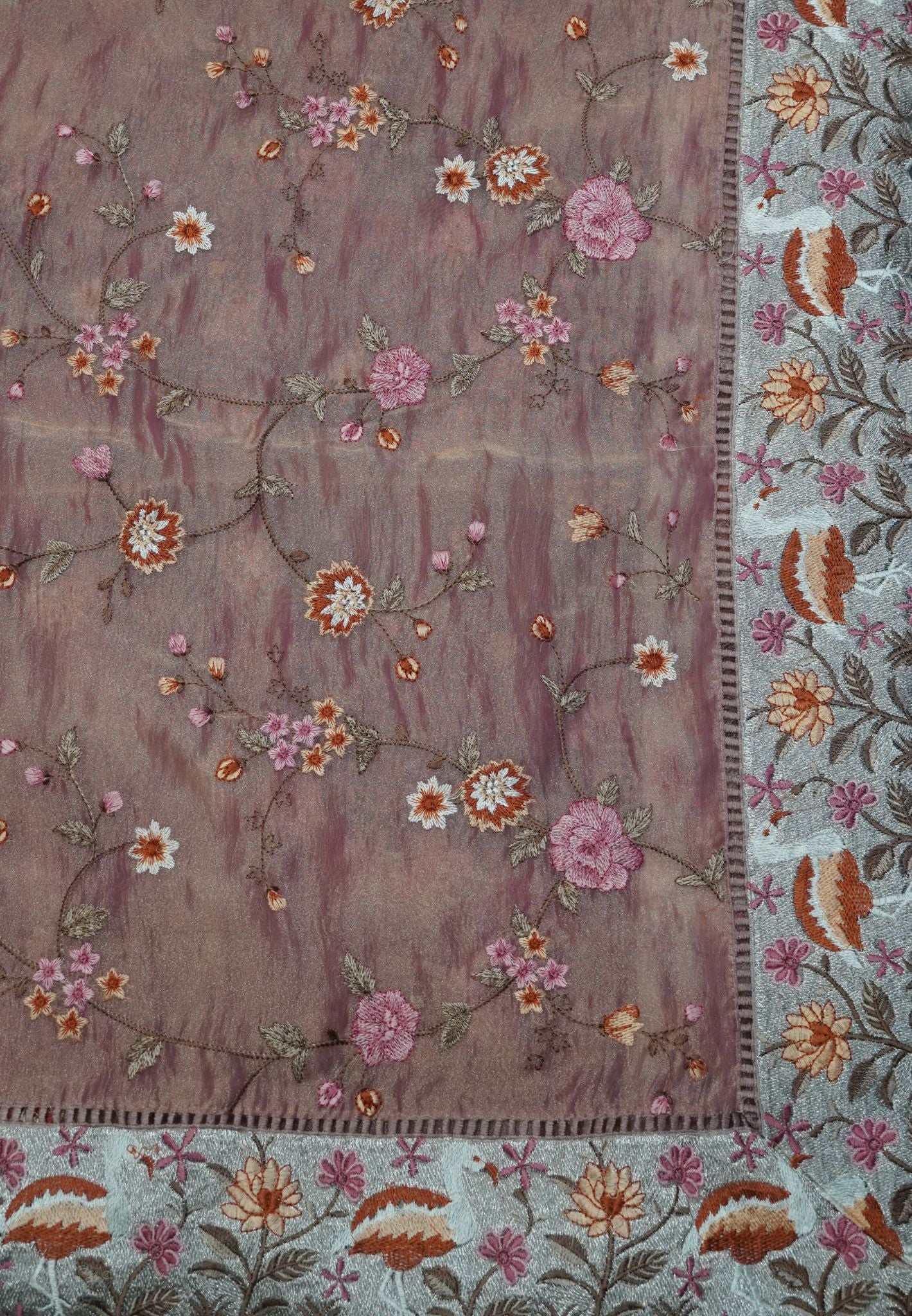 Crush Tissue Saree - Full Embryoid Pink