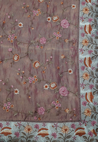Crush Tissue Saree - Full Embryoid Pink