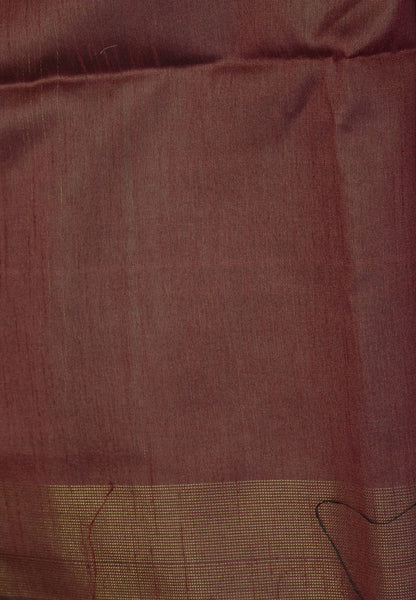 Semi Raw Silk Saree-Maroon in Checked Zari