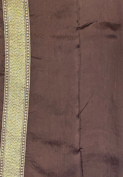 Kattan Silk Saree-Brown in Floral Vine Zari Border