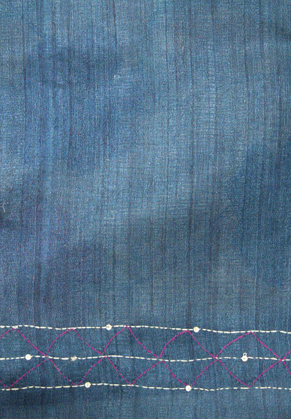 Semi Tussar Saree -Green with Kantha Work