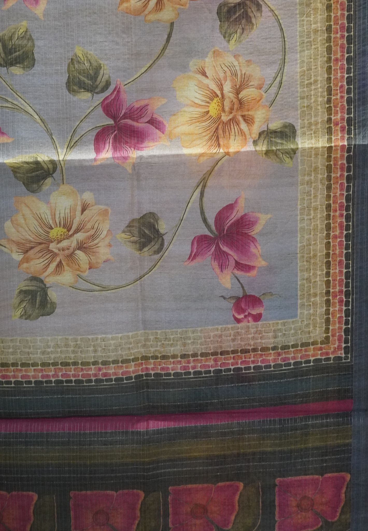 Bhagalpur Tussar  - Floral Pattern Purple