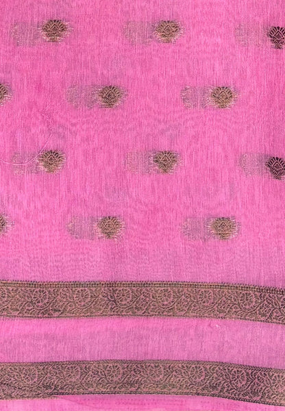 Soft Jute Saree-Rani Pink-Pink With Rettapet Border