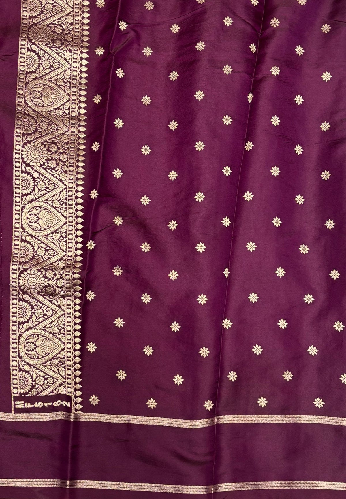 Gaji Silk Saree-Onion Pink in Intricate Geometric Floral Zari with Contrast Border