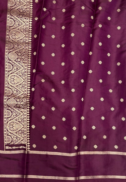 Gaji Silk Saree-Onion Pink in Intricate Geometric Floral Zari with Contrast Border