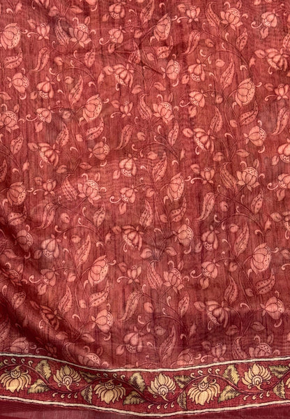 Chanderi Saree-Maroon In Floral Peacock Border
