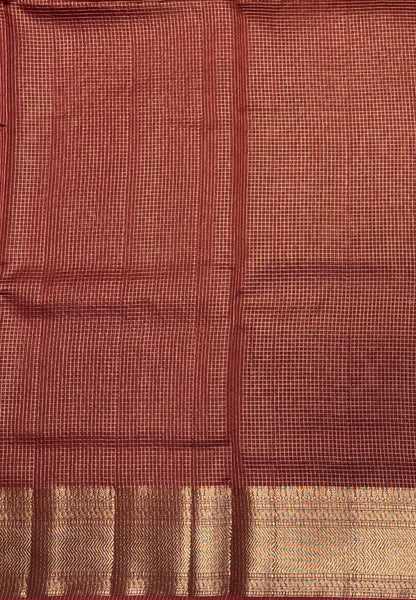 Mangalgiri Silk Saree-Muted Maroon in Fine Check Zari Border