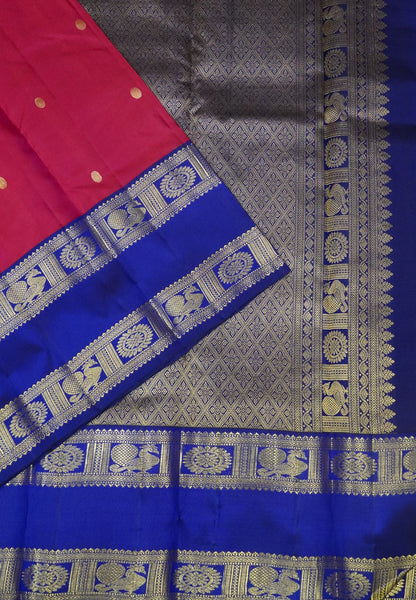 Pure Kanchipuram Silk Saree - Rani pink-Violet with Retapet Border