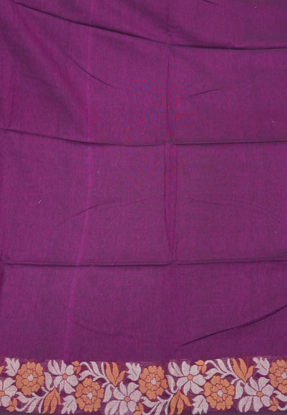 Handloom Cotton Saree-Wine Marigold Floral Jamdhani Border