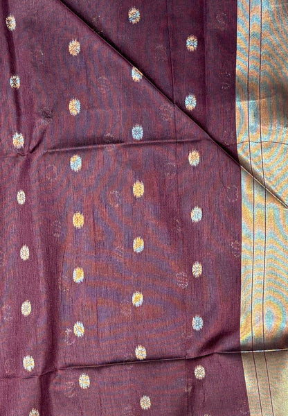 Semi Raw Silk Saree-Maroon In Tower Zari Border