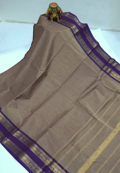 Chettinadu Cotton Saree-Bronze Beige with Contrast Zari Border