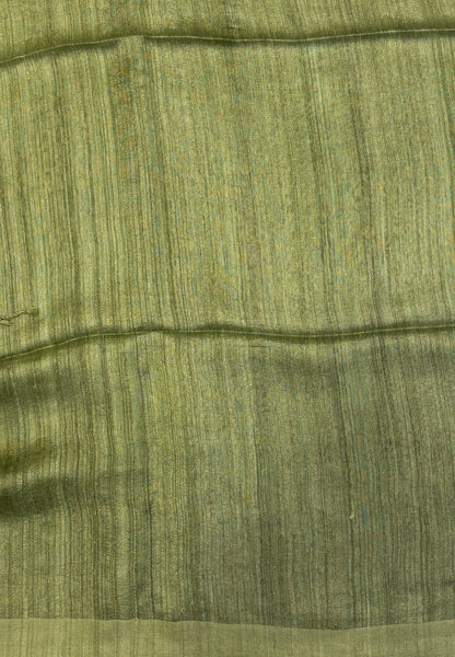 Pure Moonga Cotton Saree-Olive Green in Coin Butta with Striped Border