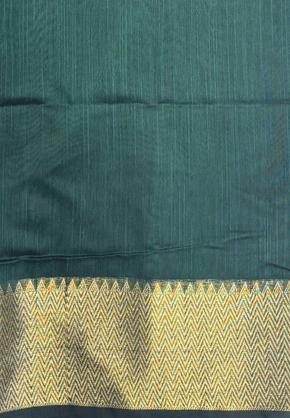 Handloom Cotton Saree-Bottle Green In Zigzag Zari Border