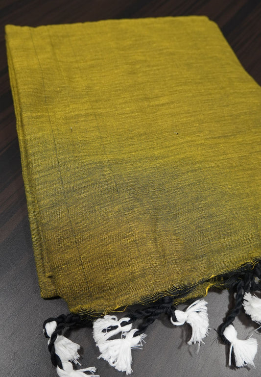 Khadi Cotton Saree - Olive Green