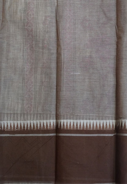 Pure Cotton Saree-Cream with Brown in Peacock Grove Pattern