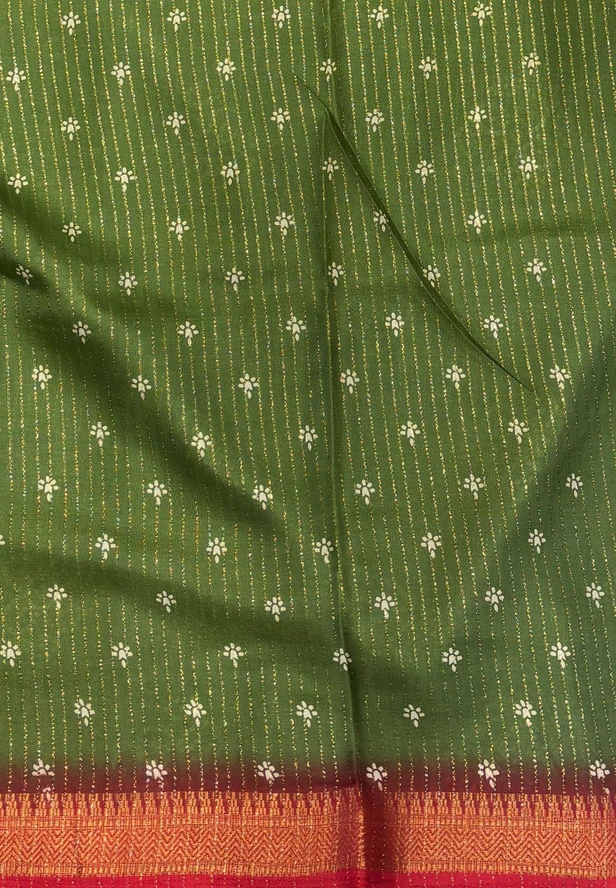 Semi Dola Silk Saree-Grass Green In Floral Dotwork Border