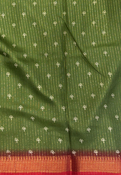 Semi Dola Silk Saree-Grass Green In Floral Dotwork Border