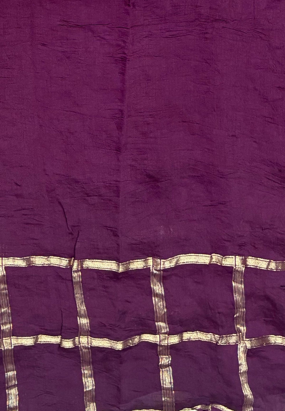 Banarasi Bandeji Saree-Wine in Zari Checks Border